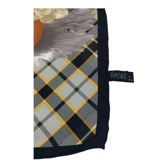 BASILE Gray Fruit Print Silk Scarf  Made In Italy "35/34,5" EX COND - Picture 11 of 11